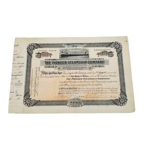 Original Pioneer Steamship Company Stock Certificate Lake County OH 1915
